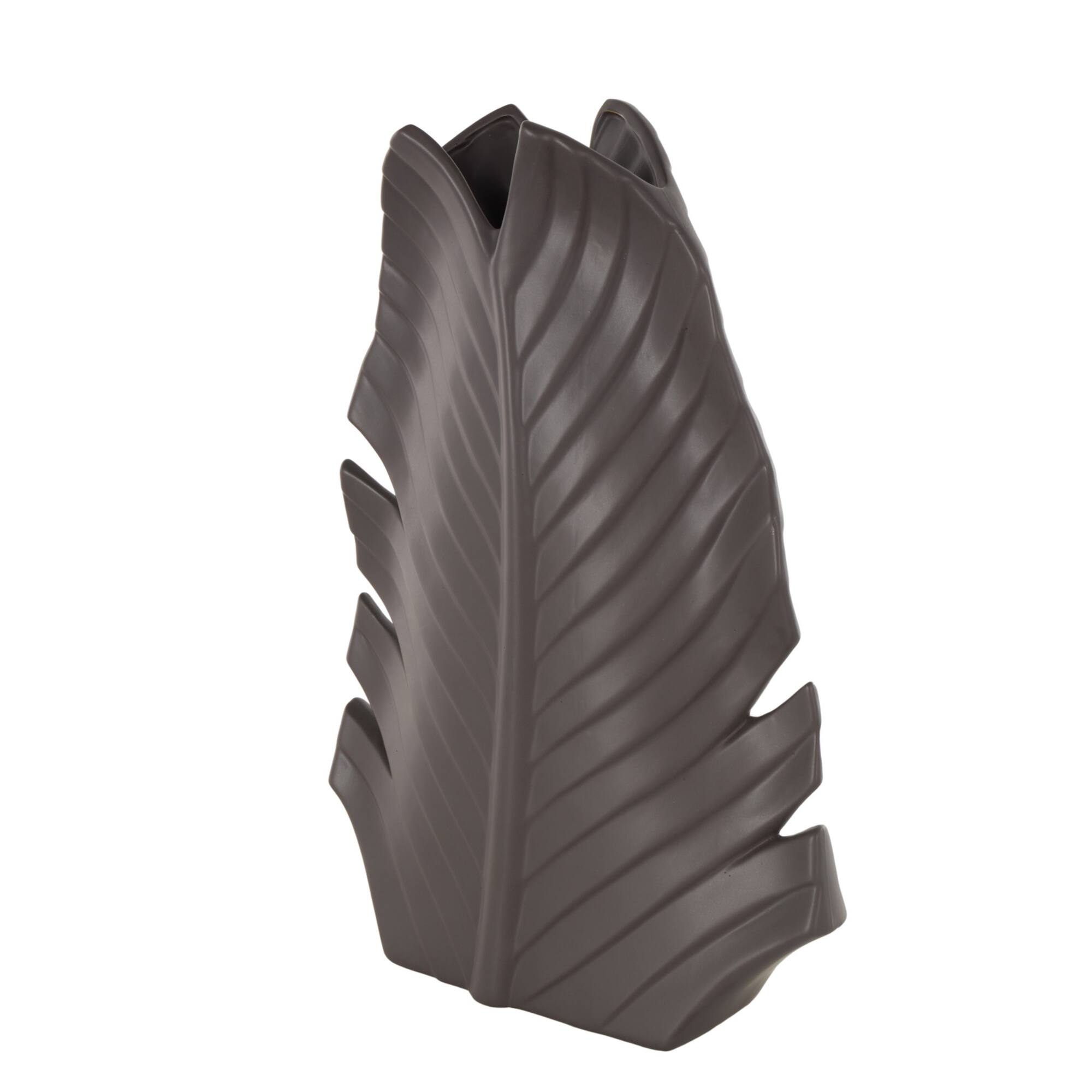 17" Black Ceramic Palm Leaf Decorative Vase